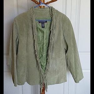DIALOGUE Green suede  fringe Jacket